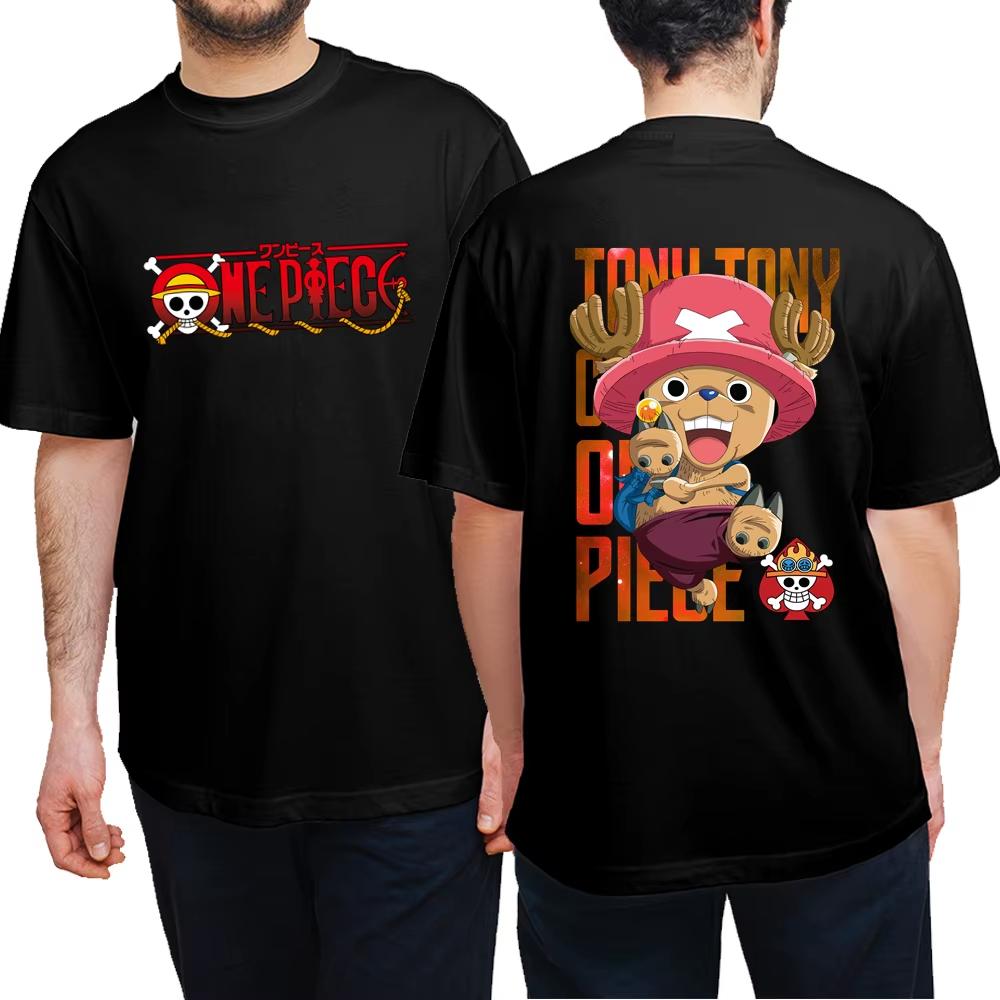 2025 ONE PIECE Анимационный крой Забавная печать Летняя мужская и женская футболка из чистого хлопка Уличная повседневная Удобная трендовая футболка