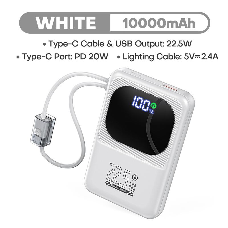 QOOVI Powerbank Ultra-Slim 10000 мАч встроенный кабель 22,5 Вт быстрая зарядка портативный внешний аккумулятор для Samsung S23 Xiaomi iPhone