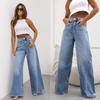 American Retro Straight Leg Ripped Jeans For Women, European And American 2024 Summer New Wide Leg Pants