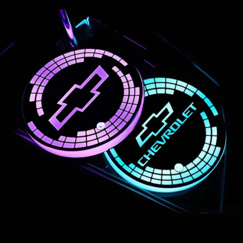 AABHD1 For Chevrolet Cruze Spark Aveo Captiva Trax Sail Orlando Sonic Corvette Silverado LED Car Water Coaster Light Drinks Holder Mat