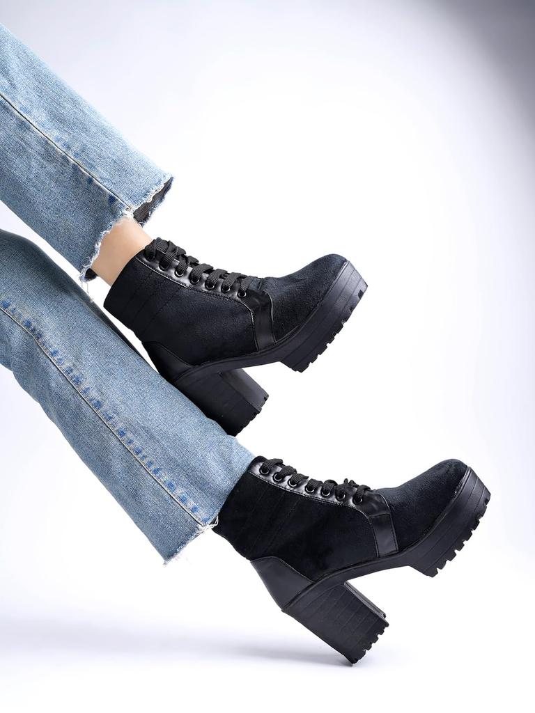 Shoetopia Женские короткие ботильоны на массивном каблуке с нескользящей подошвой, удобные модные ботильоны на щиколотку | Мягкая амортизирующая подошва | Для повседневной носки, вечеринок и зимы