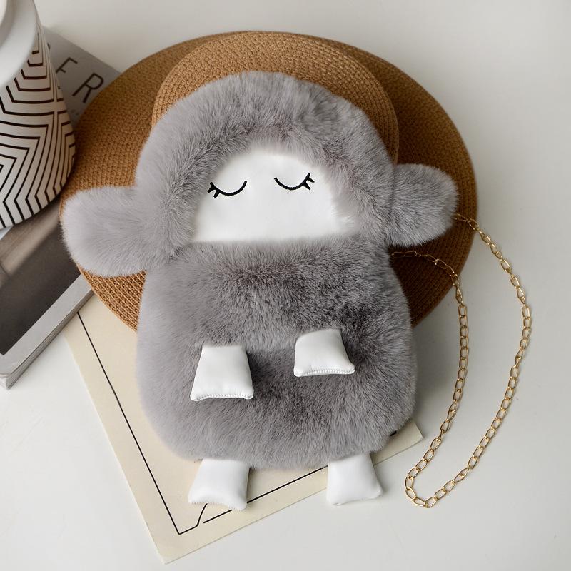 Cute Lamb Bag Wool Bag Change Bag New Autumn and Winter Cute Plush Doll Backpack Chain Messenger Bag Women's Bag