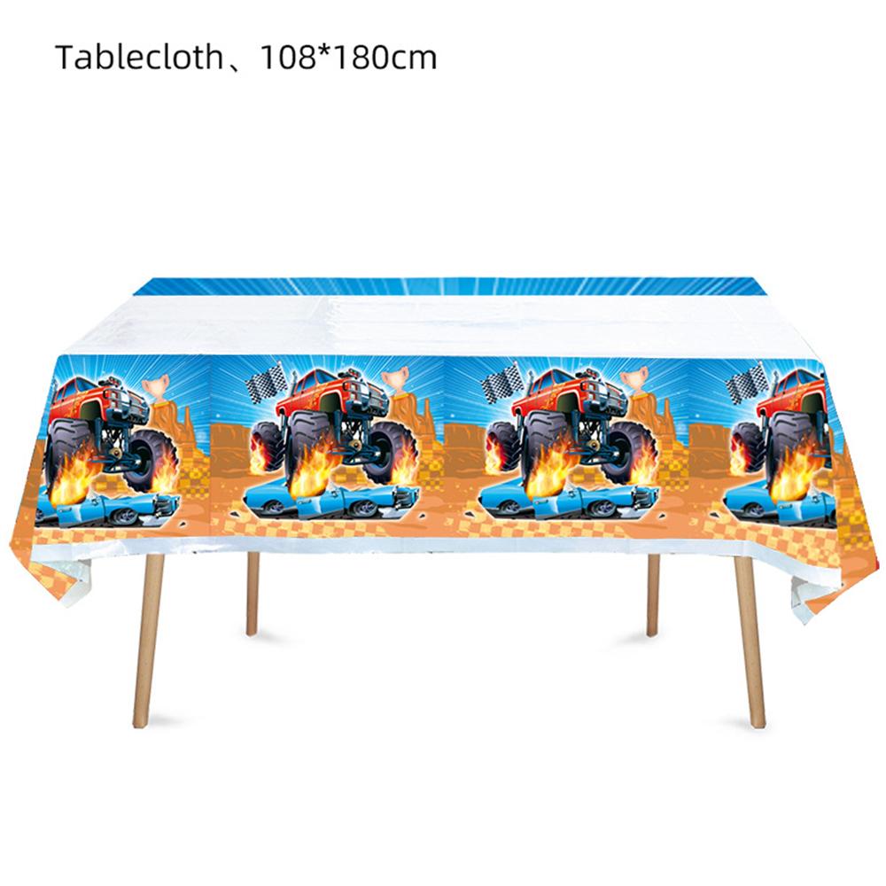 New Monster Truck Theme Tableware Kit Including Plates Cups Napkins Tablecloth