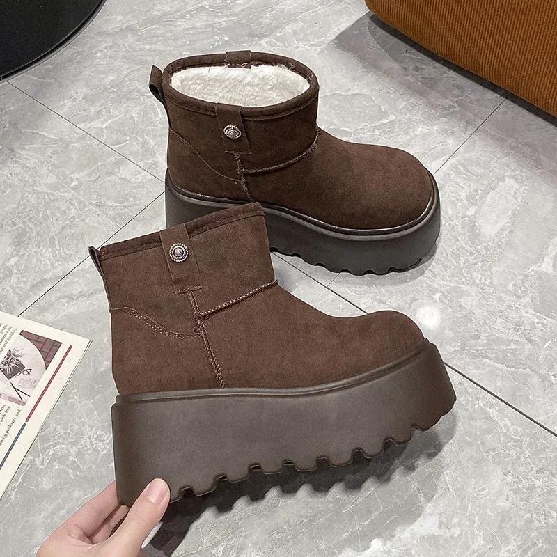 Мода 8 см Новые Зимние Женские Теплые Снежные Ботинки Каблуки Высокий Верх Спорт 2025 Осень Кроссовки Платформа Мотоциклетные Ботинки Женские Ботас Феминина