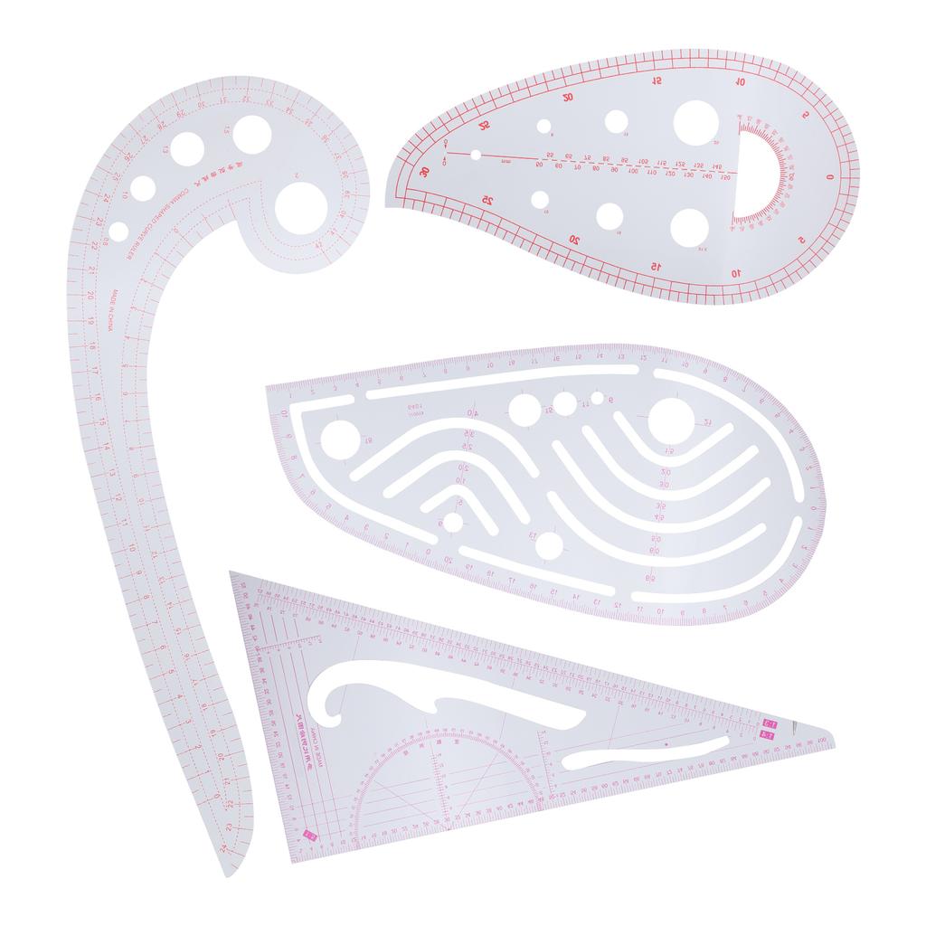 Набор измерительных линеек для одежды Многофункциональный набор для вырезания рукавов с клеткой Кривая линейка Набор из 4 предметов