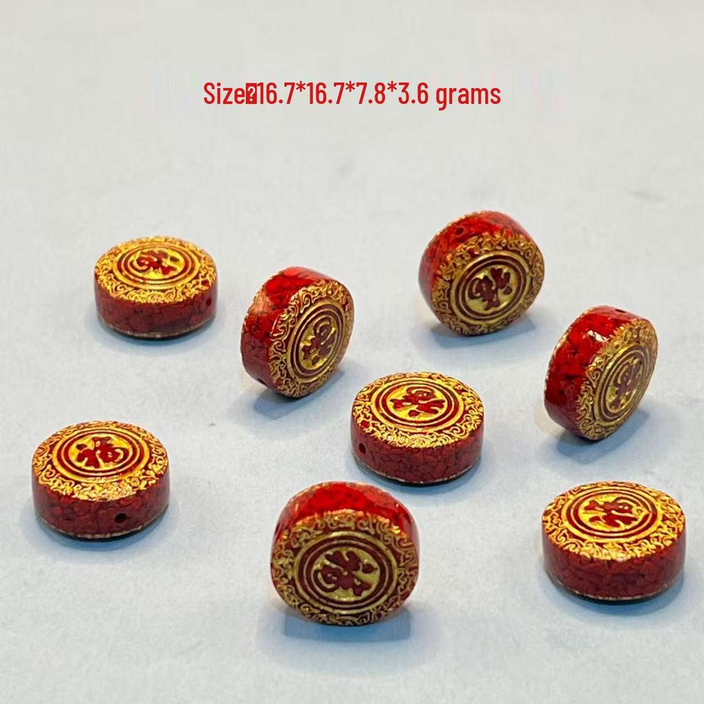 Original Gold-Plated Cinnabar Turtle Shell Fu Plaque and Gourd Pouch Accessories