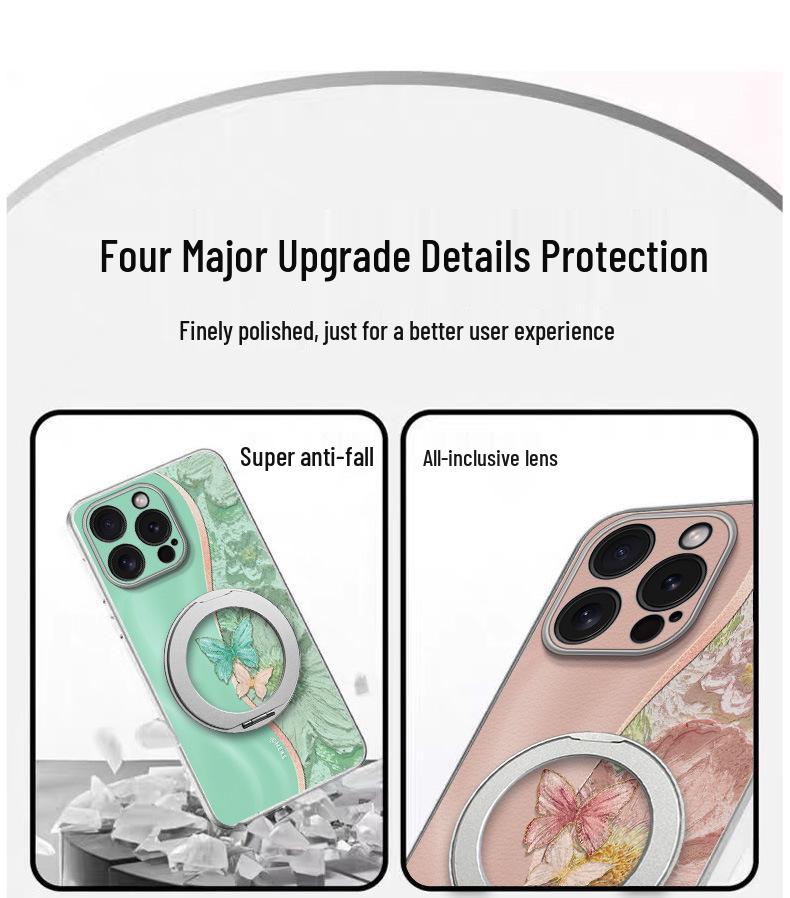 Двухцветный чехол-подставка "Бабочка" для iPhone 16 Pro, прочный магнитный чехол темно-фиолетового цвета