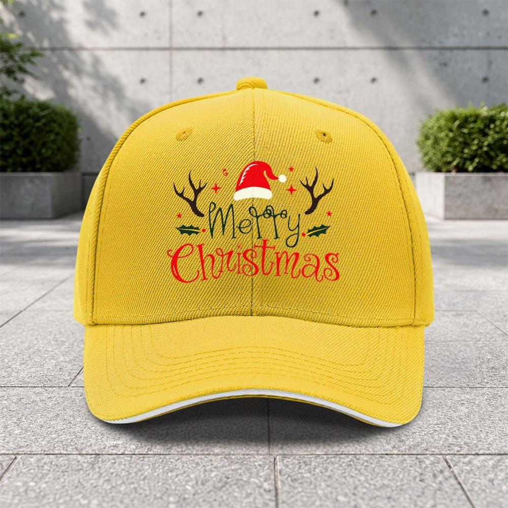 1pc Christmas Reindeer Pattern Adjustable Sandwich Baseball Cap Trendy Printing Process Suitable For Outdoor Sports And Camp