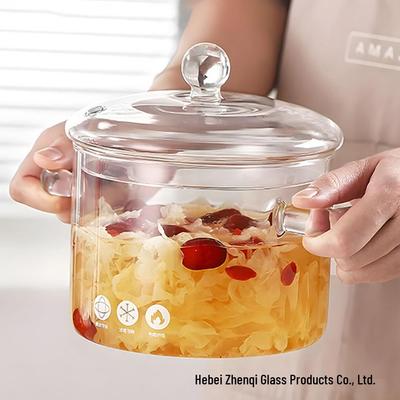 Стеклянная кастрюля с крышкой, устойчивая к высоким температурам, дизайн с двойными ручками для рамена и открытого огня, нержавеющая сталь, большая вместимость