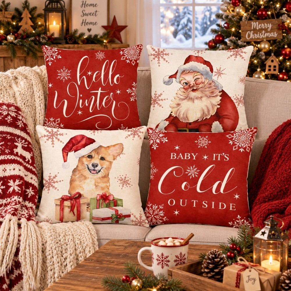 Soft Christmas Pillow Covers 2D Printed Santa Pillow Cover Atmosphere Throw Cushion Case Car