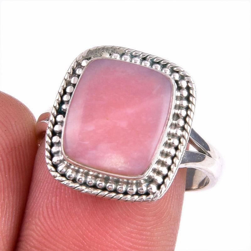 Natural Pink Opal Gemstone 925 Solid Sterling Silver Jewelry Ring Size 8.5 Z5S87