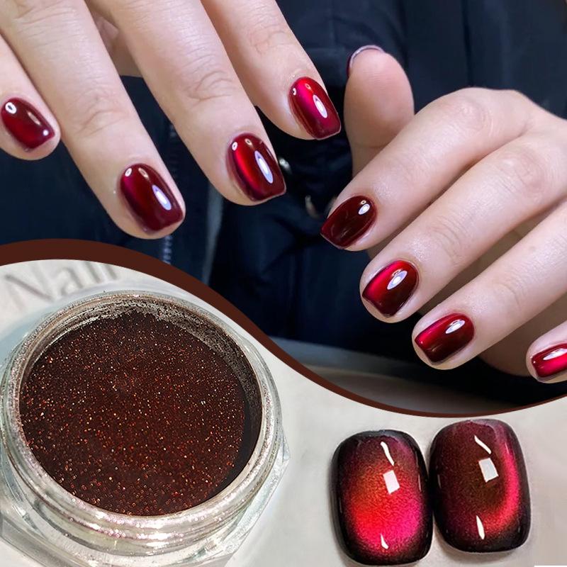 Ретро карамельный цвет квантовая вспышка кошачий глаз пудра, маникюр красно-коричневый вспышка стеклянные бусины шпат кошачий глаз пудра маникюр своими руками