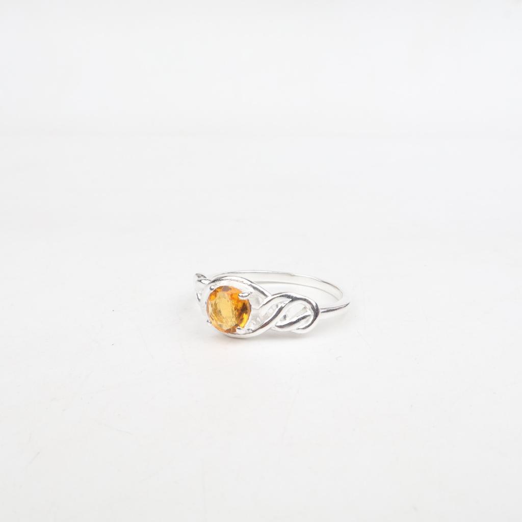 Round Citrine Gemstone 925 Sterling Silver Jewelry For Women Gift Promise Ring CZR-6-3