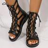 Sandalias De Mujer Roman Sandals for Women 2024 New Summer Fashion Hollow Casual Low Heels Open Toe Gladiator Bandage Sandals