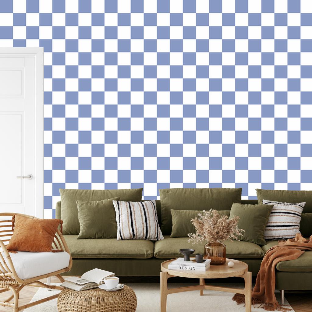 Checkerboard wallpaper blue, blue background for living room and bedroom 50x1000