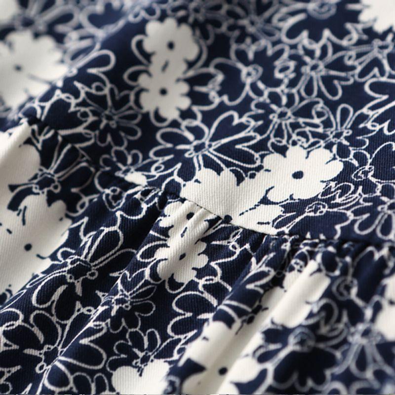 Export Export Chinese Style Blue and White Porcelain Printed V Neck Noil Poplin Dress Women's Summer Thin Long Sleeves Rayon Tourism