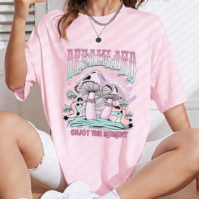 Модная женская креативная футболка с принтом грибов и букв, забавная повседневная футболка с круглым вырезом и короткими рукавами, летняя женская футболка