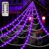 LED Glowing Spider Web Halloween Decor with Remote Control Spooky Party Props