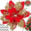 Glitter Artificial Flowers Christmas Floral With Clips Xmas Tree Hanging Ornaments Fake Flower For New Year Party Decor Gifts