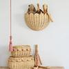 Decorative Scalloped Wicker Wall Basket Space Saving Natural Rattan Hanging Storage Organizer for Home Decoration