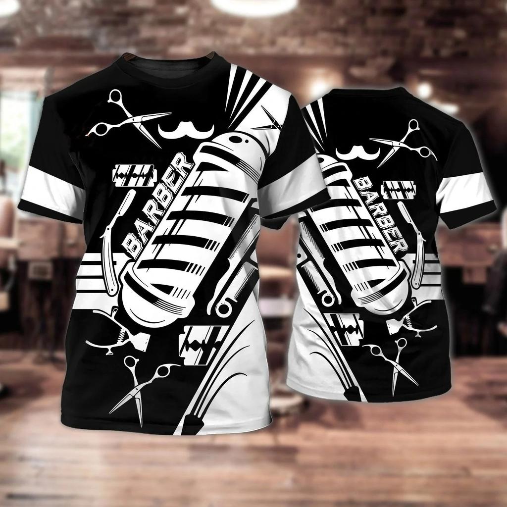 Hot Barbershop Men's T-shirt Top 3D Printing Short Sleeve Pullover Men's Summer Fashion Cool T-shirt