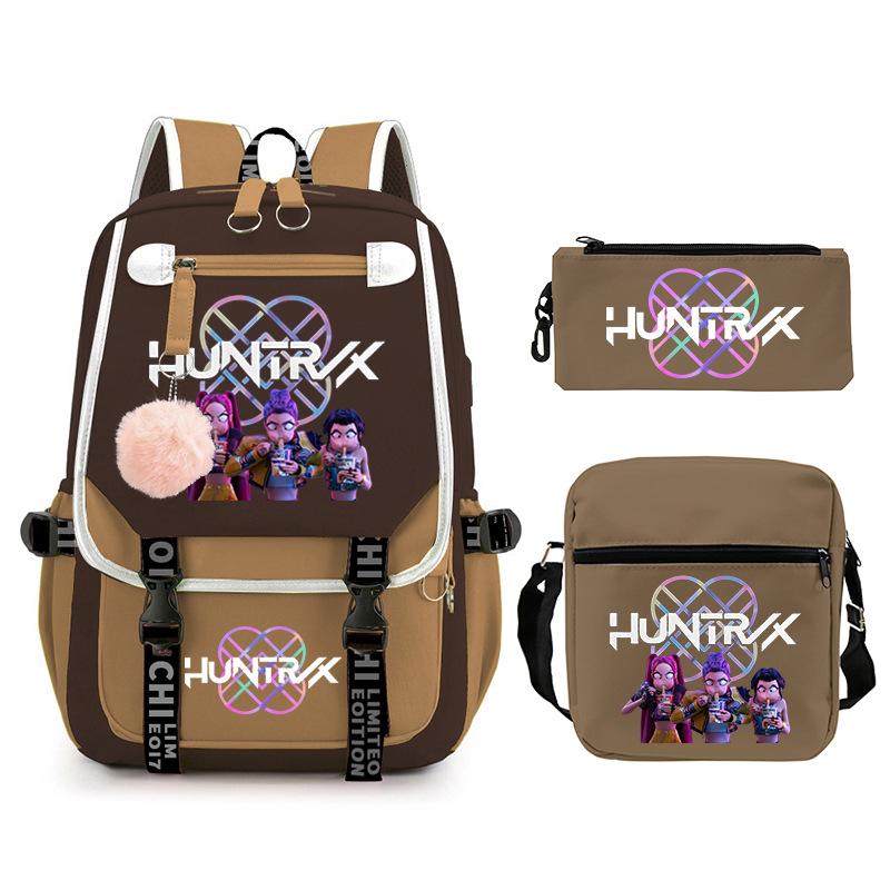 Kpop Trend Backpack Large Capacity Student School Bag Three-Piece Pencil Case Casual Shoulder Bag