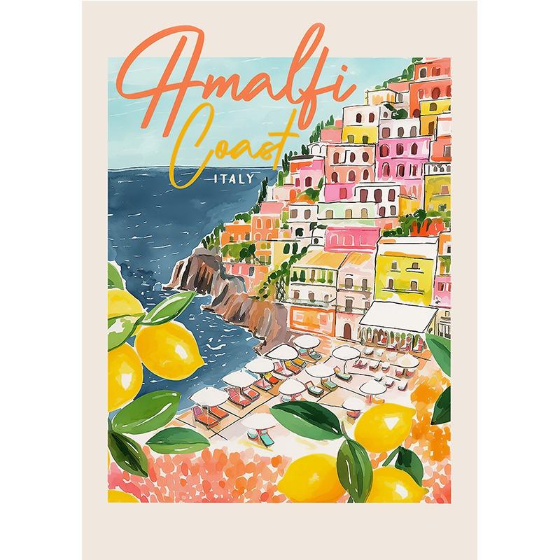 Постер и принт La Dolce Vita Ретро Спритц Коктейль Холст Живопись Италия Амальфитанское побережье Путешествия Настенное искусство Спальня Домашний декор