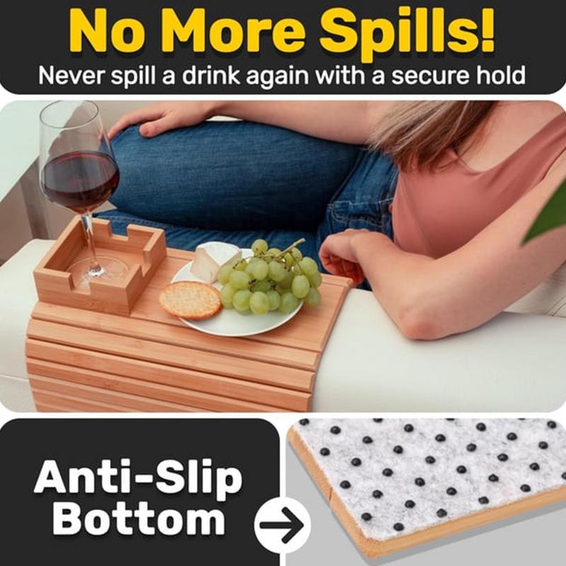 Couch Cup Holder Natural Anti-Slip Wooden Sofa Armrest Tray Foldable Multifunctional Sofa Cup Holder Drink Coaster Organizer