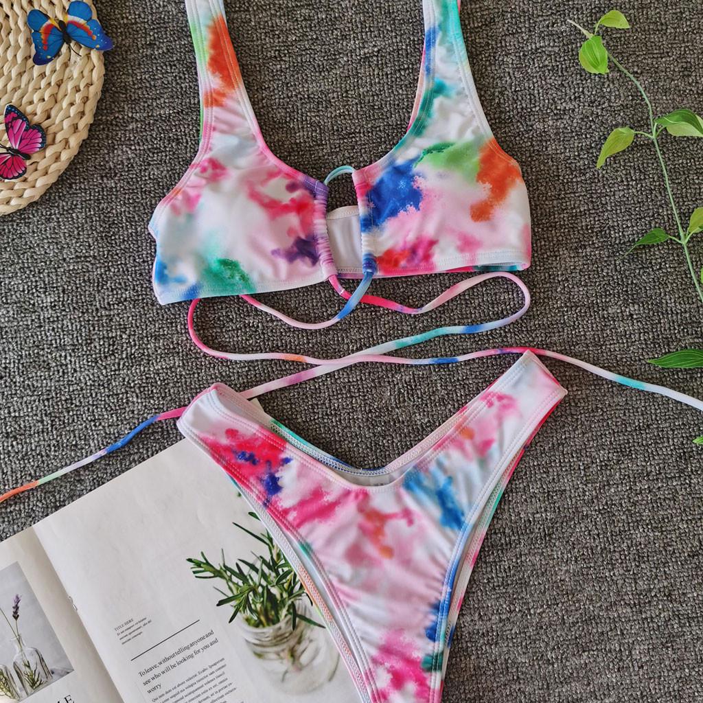 Women Tie- Fashion Bikini Set Sexy Strap Strappy Tie Dyed Swimwear Beachwear
