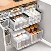 Expandable Dish Storage Rack Slide Drawer Food Storage Basket Home Furnishings