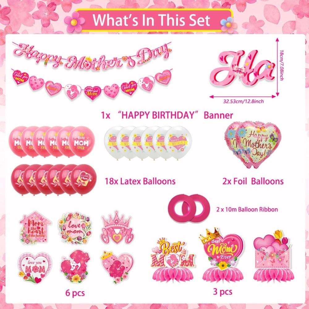 Happy Mother's Day Hanging Swirls Hearts Pattern Desktop Ornament Holiday Banner Party DIY Decor