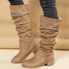 Chic Winter Suede Boots for Women  Knee-High, Chunky Heel, Fashionable   Comfortable