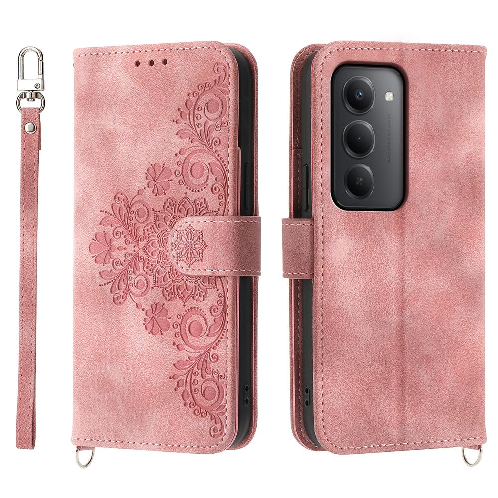 Для Xiaomi Redmi 15 4G (США) (171 мм) Чехол-кошелек из искусственной кожи с цветочным узором и ремешком