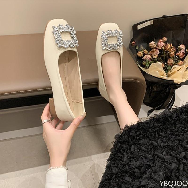 Fashion Women's New Square Toe Summer Shallow Mouth Rhinestone Decoration Design Mary Jane Daily Casual Single Shoes Zapatos De Mujer
