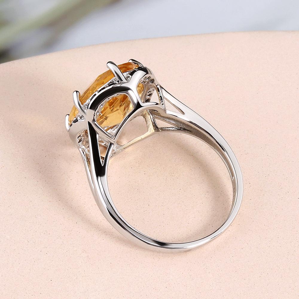 2023 Light Luxury Natural Citrine Large Gemstone Ring Women's Fine Jewelry Anniversary Gift 925 Sterling Silver