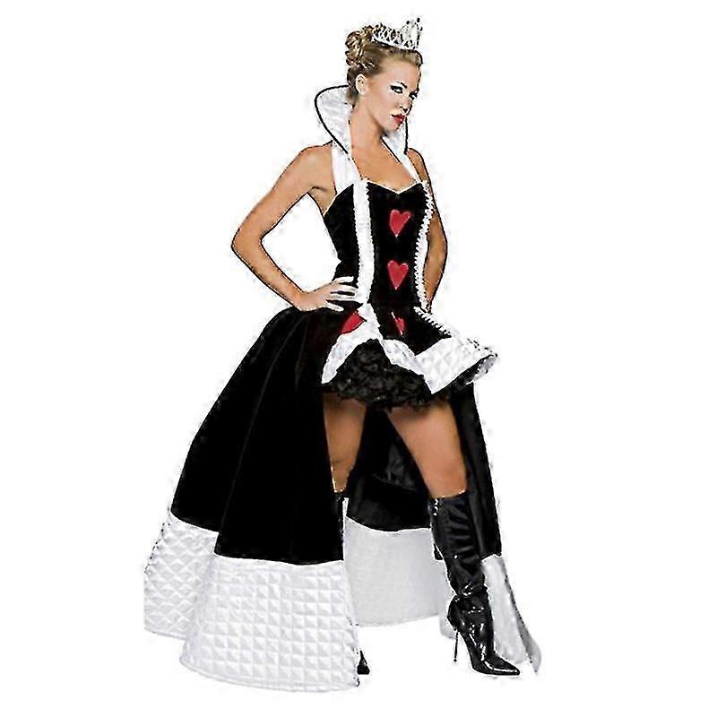 Women's Queen of Hearts Deluxe Costume Adults Halloween Costume Casino Poker Lady Performance Outfit Witch Vampire Queen Dress