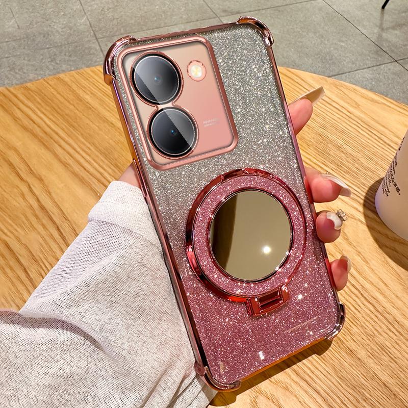 Gradient Glitter Makeup Mirror Stand Case for OPPO A35 A93 A96 A97 A55 A56 A57 A17 A9 A5 A57 A58 A72 Realme C53 C35 C33 C31 Reno 6 7 8 9 10 11 12 Pro