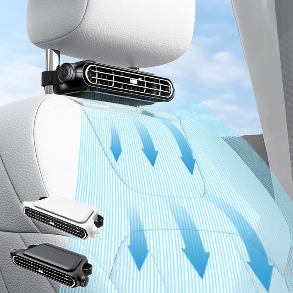 For Summer 3000mAh GATHERATER Car Seat Headrest USB Airflow Quiet and Rear Seat Air Car Headrest Refreshes Eliminates Improves Air Easy Perfect for