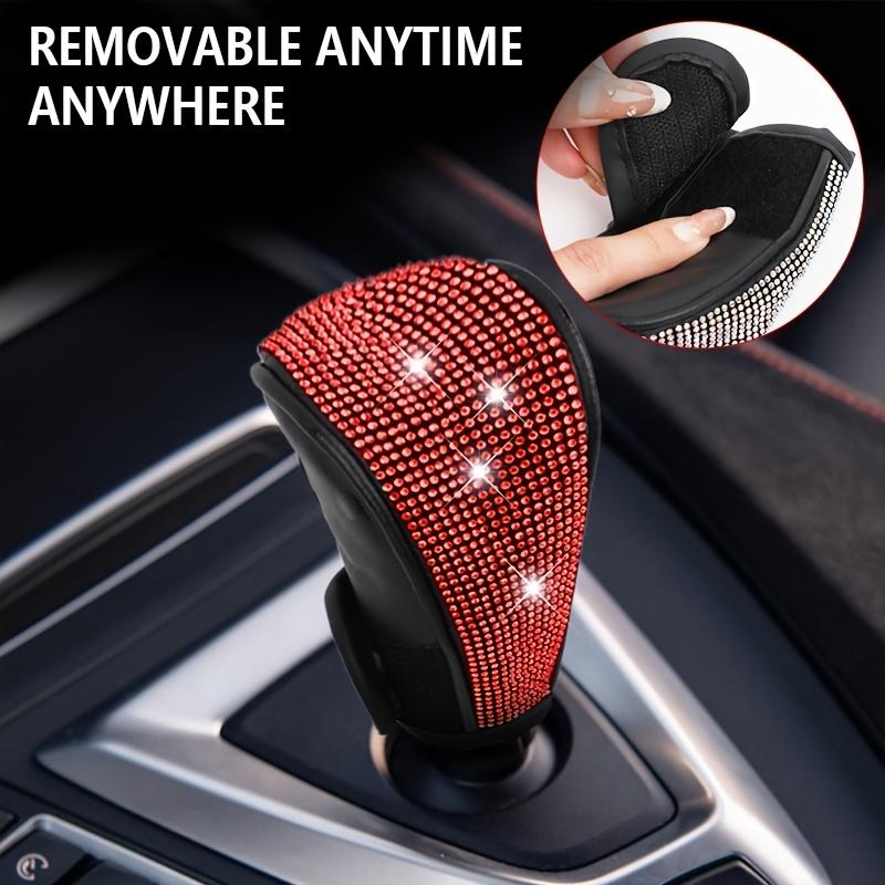 Crystal Diamond Car Gear Shift Knob Cover, Sparkly Auto Transmission Shifter Handle Protector, Velcro Wrap Interior Decoration for Women Girls
