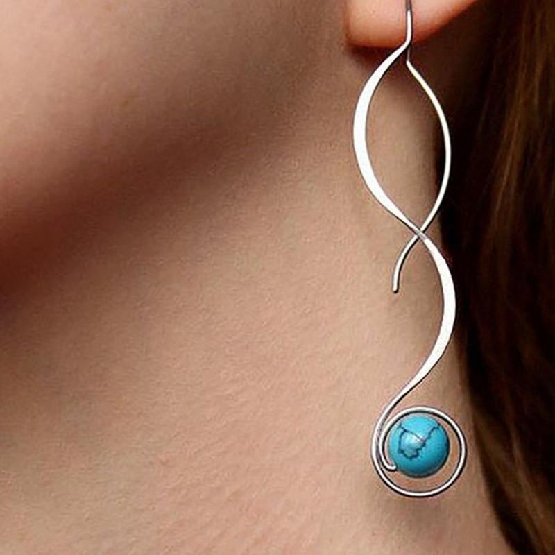 Винтажные женские серьги-капли с бирюзой витой линии