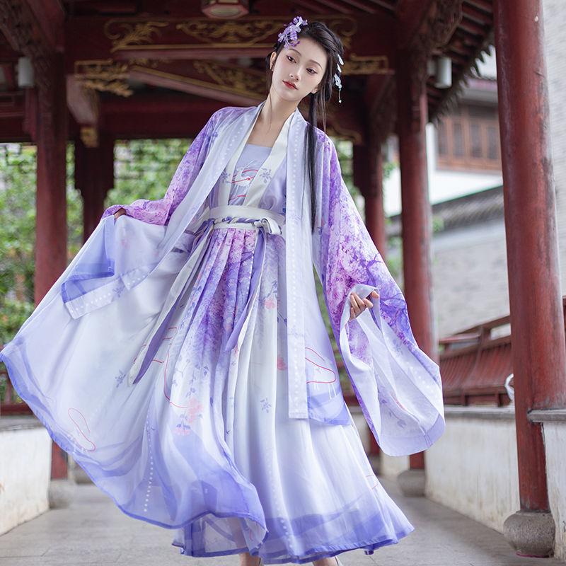 Китайская фея Ханфу, повседневная одежда, женский костюм с плиссированной юбкой