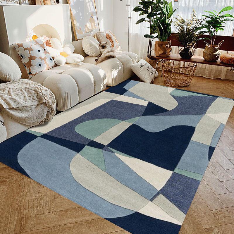 Blue Tropical Leaf Area Rug Nordic Botanical Carpet Living Room Bedroom Soft Decorative Floor Mat