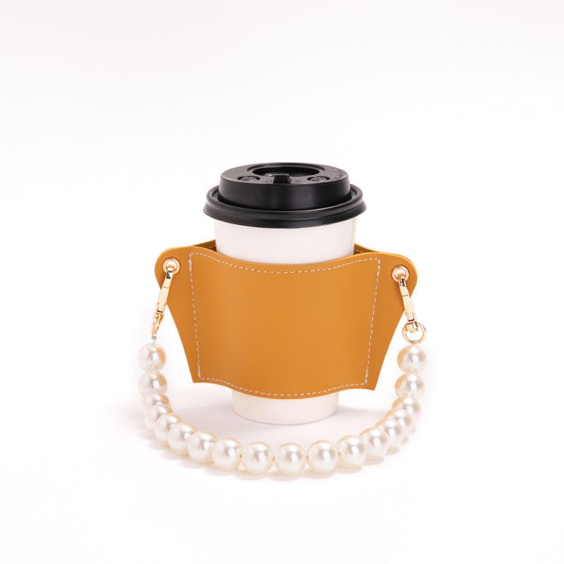 Портативный чехол для чашки чая и кофе из термостойкой искусственной кожи со съемной цепочкой из жемчуга