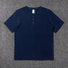 Heavyweight Slub Cotton Men‘s T-Shirt Henley Neck American Vintage Loose Soft Undershirt Summer