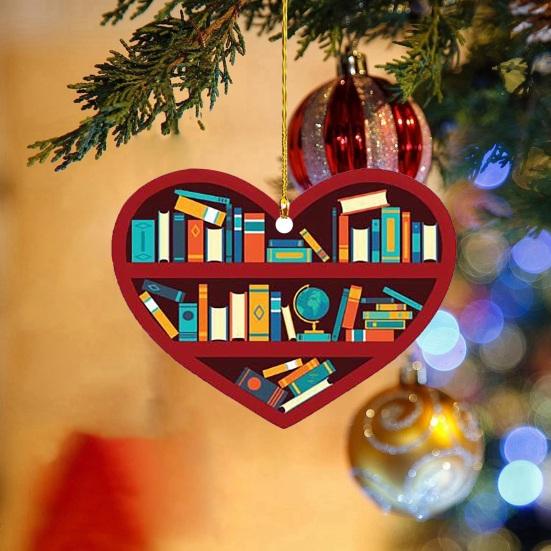 Heart Shaped Christmas Ornament Acrylic Bookshelf Xmas Tree Hanging Decorations 2D Flat