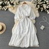 Summer New Casual Embroidery Holiday Dress Women Puff Sleeve Female Vintage Party Beach Long Midi Dresses With Belt