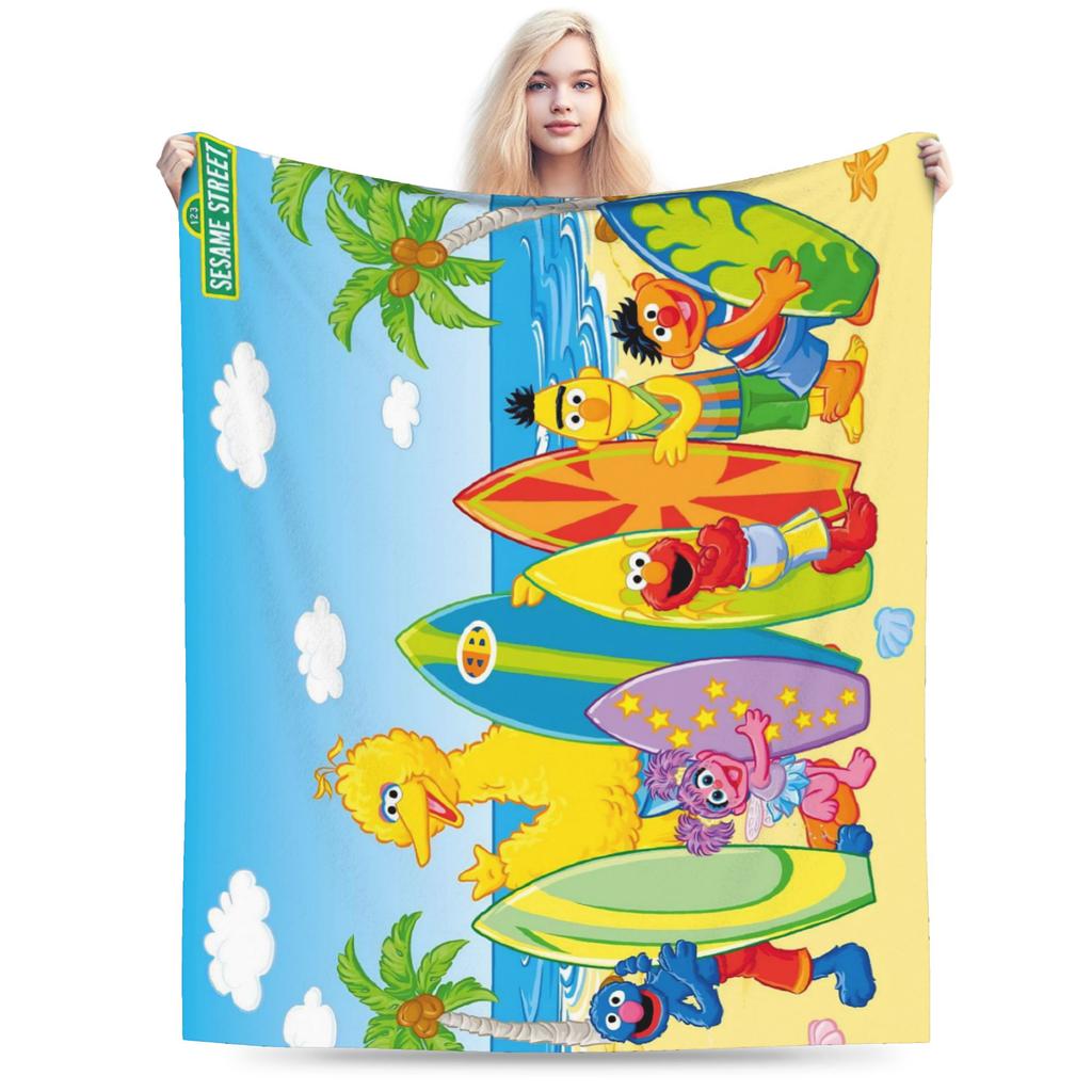 Sesame Street Cartoon Blanket Elmo Lovely Flannel Funny Breathable Throw Blankets for Bedding Lounge Textile Decor