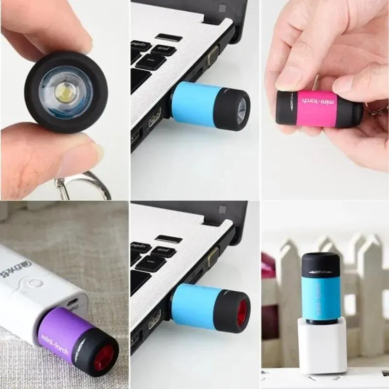 Светодиодный микрокарманный фонарик Портативный USB перезаряжаемый фонарик-брелок Водонепроницаемый Домашний Уличный Походный Кемпинговый Фонарик
