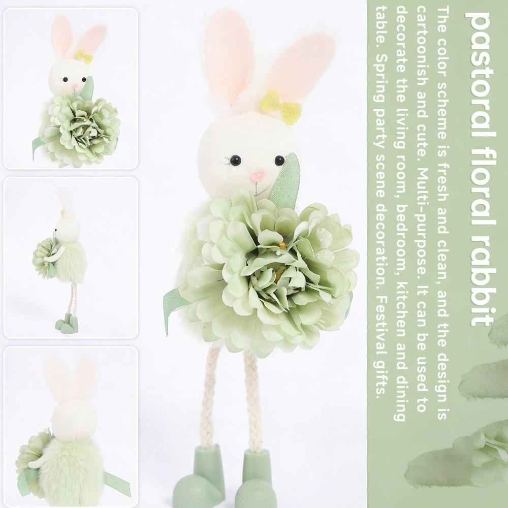 Cartoon Flower Rabbit Figurine Long Legs Easter Bunny Doll Easter Bunny Ornament Holiday Decor