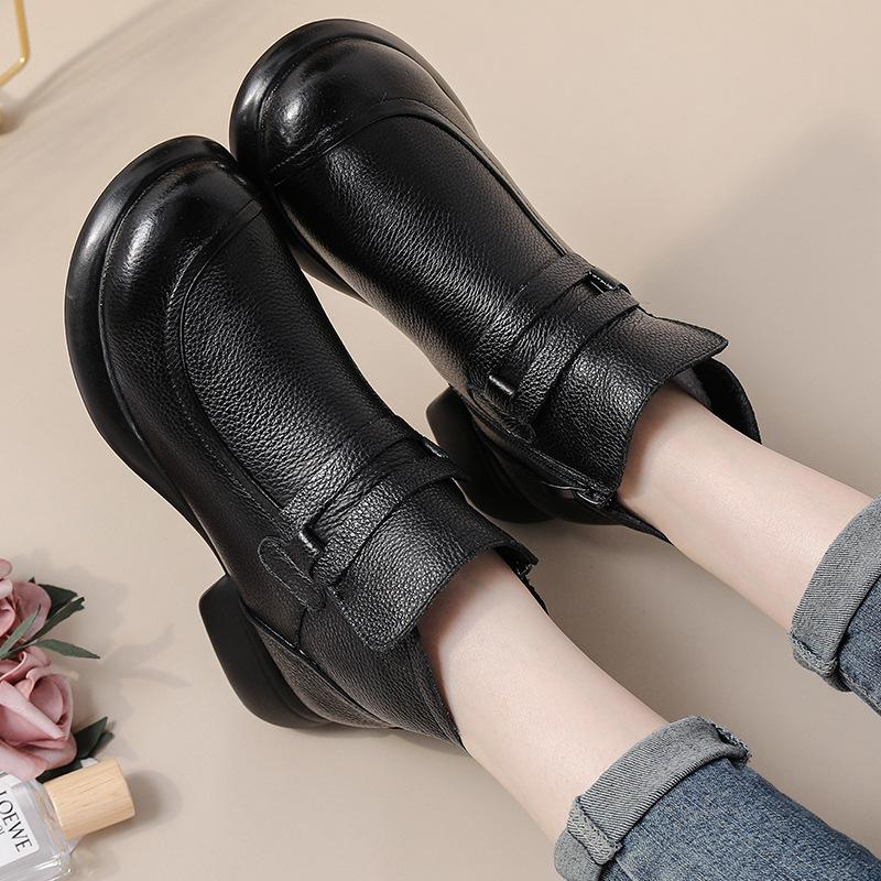 Fashion GKTINOO 2025 Autumn Women's Shoes Genuine Leather Boots Women Fashion Winter Boots Women Non-slip Warm Low Heel Shoes Women
